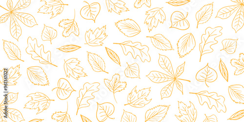 Fall leaves background. Line style illustration for seasonal autumn poster, banner, card, package design.