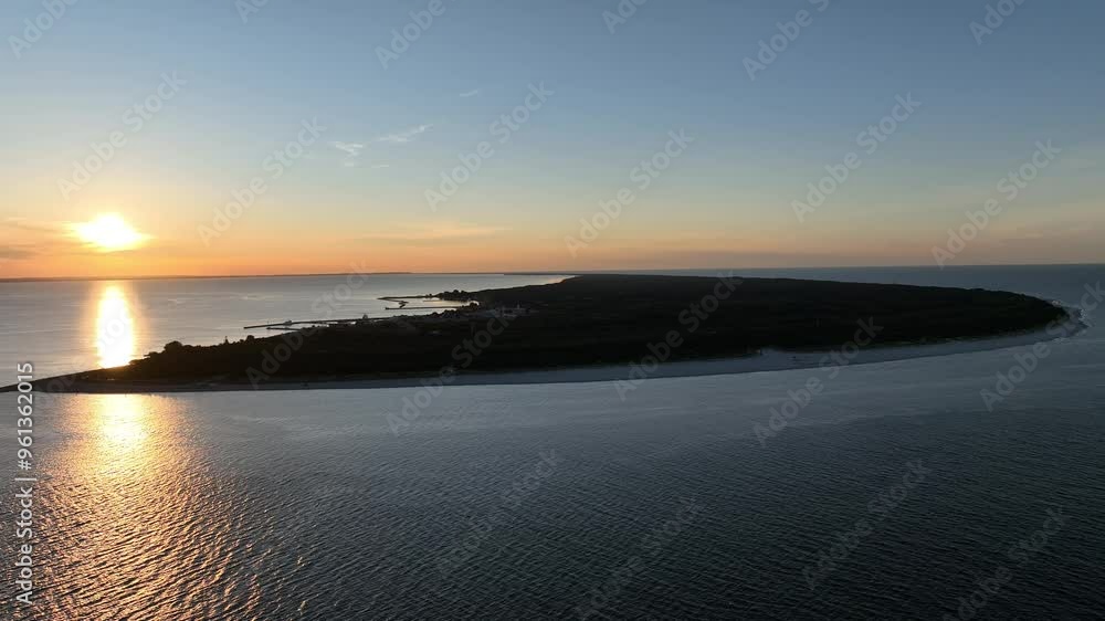 Hel city. Aerial view of Hel Peninsula in Poland, Baltic Sea and Puck Bay. Aerial video made by drone from above. End of poland hel peninsula. Hel beach in Poland. Sunset at sea and bay, Poland. Hel city. Aerial view of Hel Peninsula in Poland, Baltic Sea and Puck Bay. Aerial video made by drone from above. End of poland hel peninsula. Hel beach in Poland. Sunset at sea and bay, Poland.