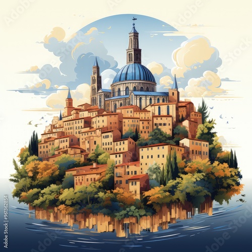 Obraz na płótnie Contemporary and Clean Vector Art Featuring Siena’s Iconic Architecture w salonie
