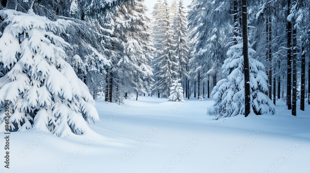 A landscape with a snow-covered forest and copy space. Spruce and pine in the snow. A New Year's greeting card and a Christmas card A landscape with a snow-covered forest and copy space. Spruce and pine in the snow. A New Year's greeting card and a Christmas card