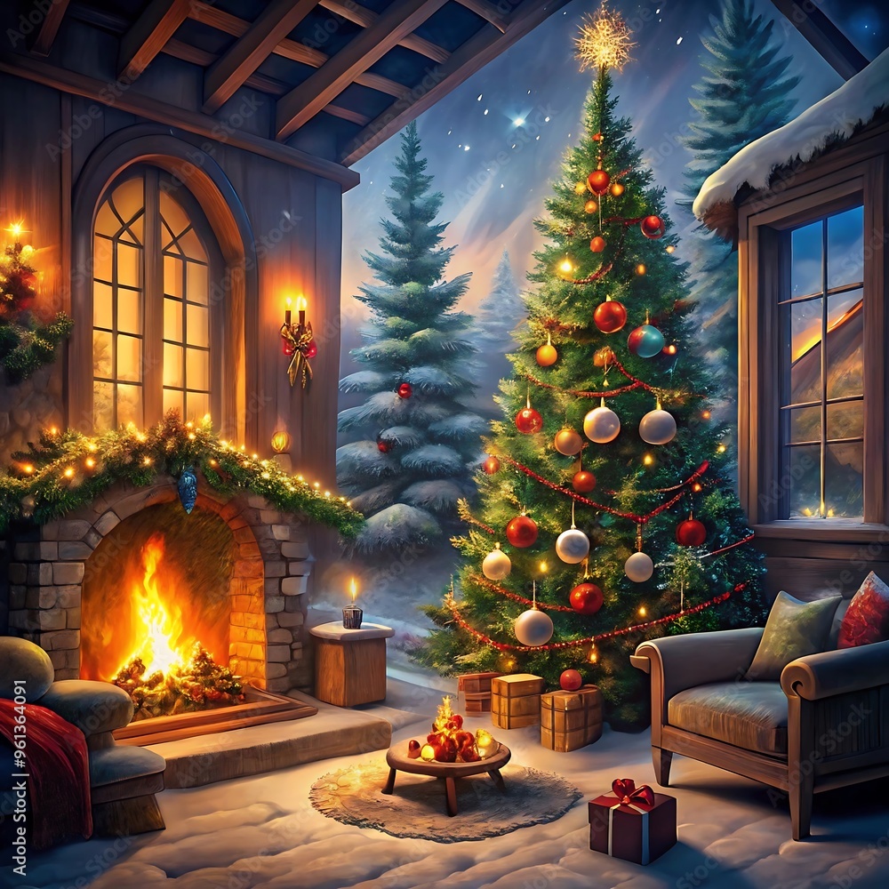 digital art style christmas scene with traditional digital art style christmas scene with traditional