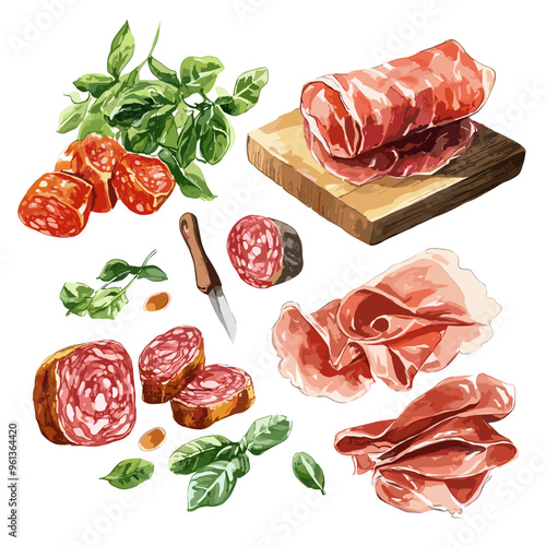 Italian Meat Platter Watercolor Clipart