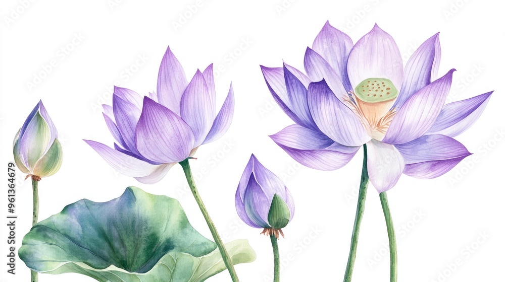 Stunning Watercolor Lotus Flowers - A Serene Botanical Illustration of Nature's Beauty Stunning Watercolor Lotus Flowers - A Serene Botanical Illustration of Nature's Beauty