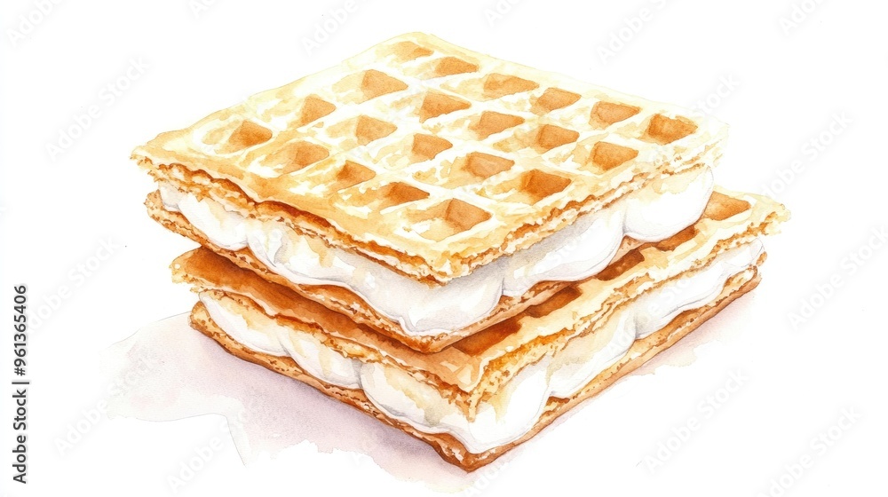 Fototapeta premium Delicious Cream-Filled Waffles: A Perfect Sweet Treat for Any Occasion