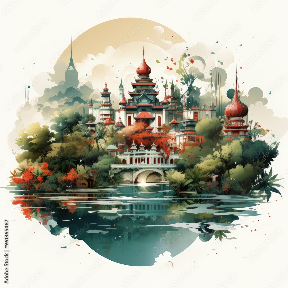 Minimalistic Illustration of Yogyakarta’s Cityscape with Modern Design Elements Minimalistic Illustration of Yogyakarta’s Cityscape with Modern Design Elements