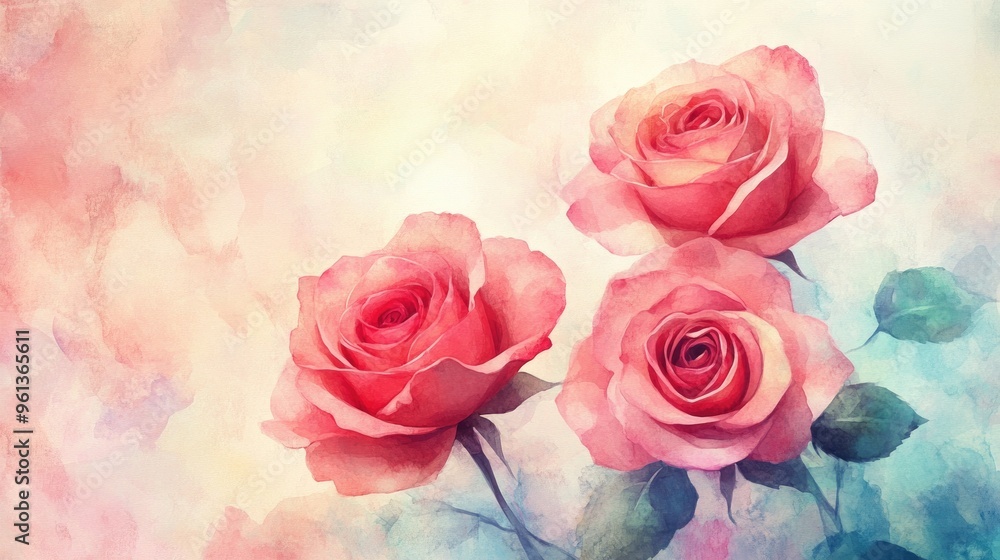 Fototapeta premium Enchanting Watercolor Roses: A Captivating Display of Nature's Elegance and Colorful Blooms