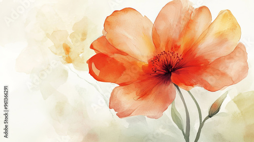 A lovely invitation card with a watercolor painting of an orange and red flower.