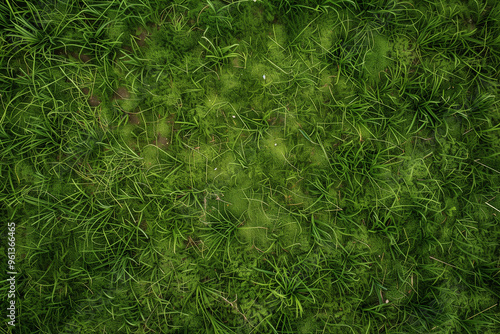 Aerial View of Empty Green Grass Field Background