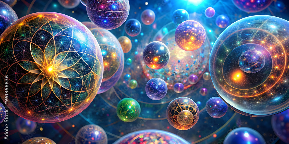 Cosmic Dance of Orbs: A captivating digital art piece featuring a mesmerizing array of swirling, vibrant orbs, each radiating ethereal light and intricate patterns against a backdrop of shimmering Cosmic Dance of Orbs: A captivating digital art piece featuring a mesmerizing array of swirling, vibrant orbs, each radiating ethereal light and intricate patterns against a backdrop of shimmering