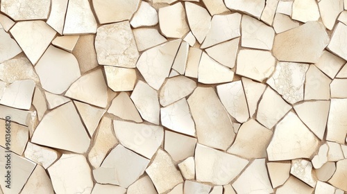 Seamless Broken Tile Mosaic Pattern. Beige Abstract Wallpaper Design photo