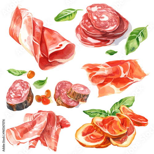 Italian Meat Platter Watercolor Clipart