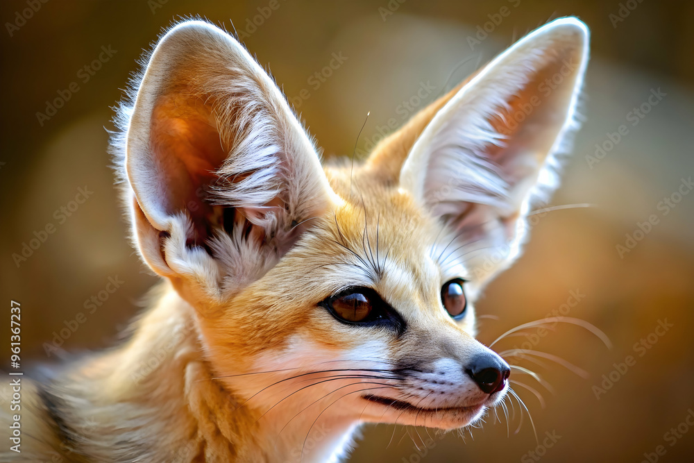 Obraz premium Fennec Fox Portrait: Close-up of a Fennec Fox with large, expressive ears and piercing eyes. Capture the captivating beauty and charm of this desert dwelling creature. 