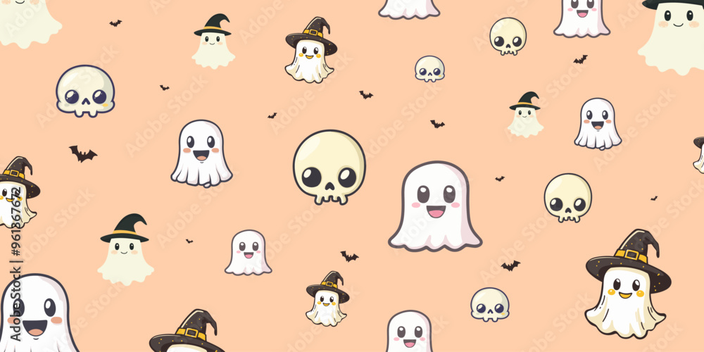 Obraz premium Cute Halloween pattern on a bright colored background.