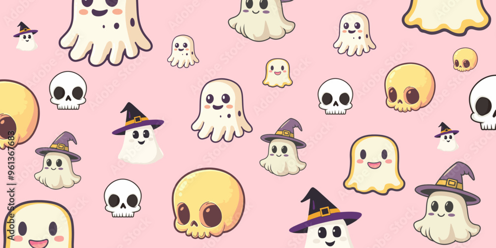 Cute Halloween pattern on a bright colored background. Cute Halloween pattern on a bright colored background.