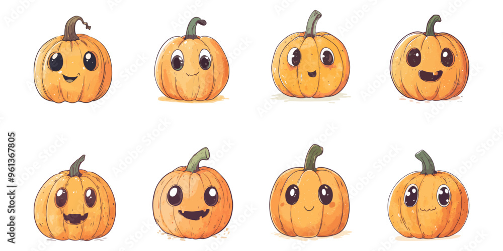 Set of cute pumpkins for Halloween decorations. Set of cute pumpkins for Halloween decorations.