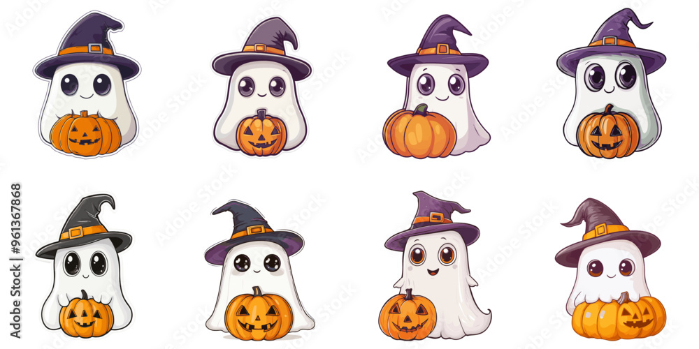 Obraz premium Set of cute little ghosts for Halloween decorations.