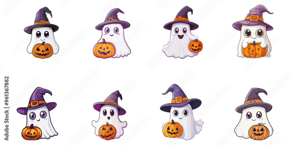 Set of cute little ghosts for Halloween decorations. Set of cute little ghosts for Halloween decorations.