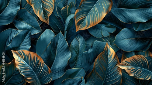 Wallpaper Mural Abstract Close-up of Teal and Gold Tropical Leaves Torontodigital.ca
