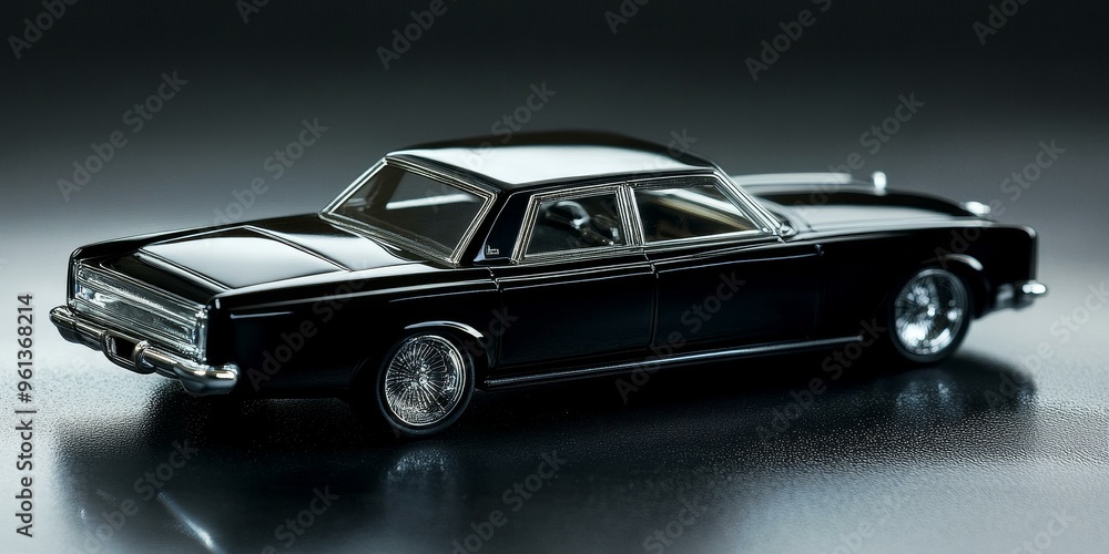Fototapeta premium Black car with chrome accents on black surface.