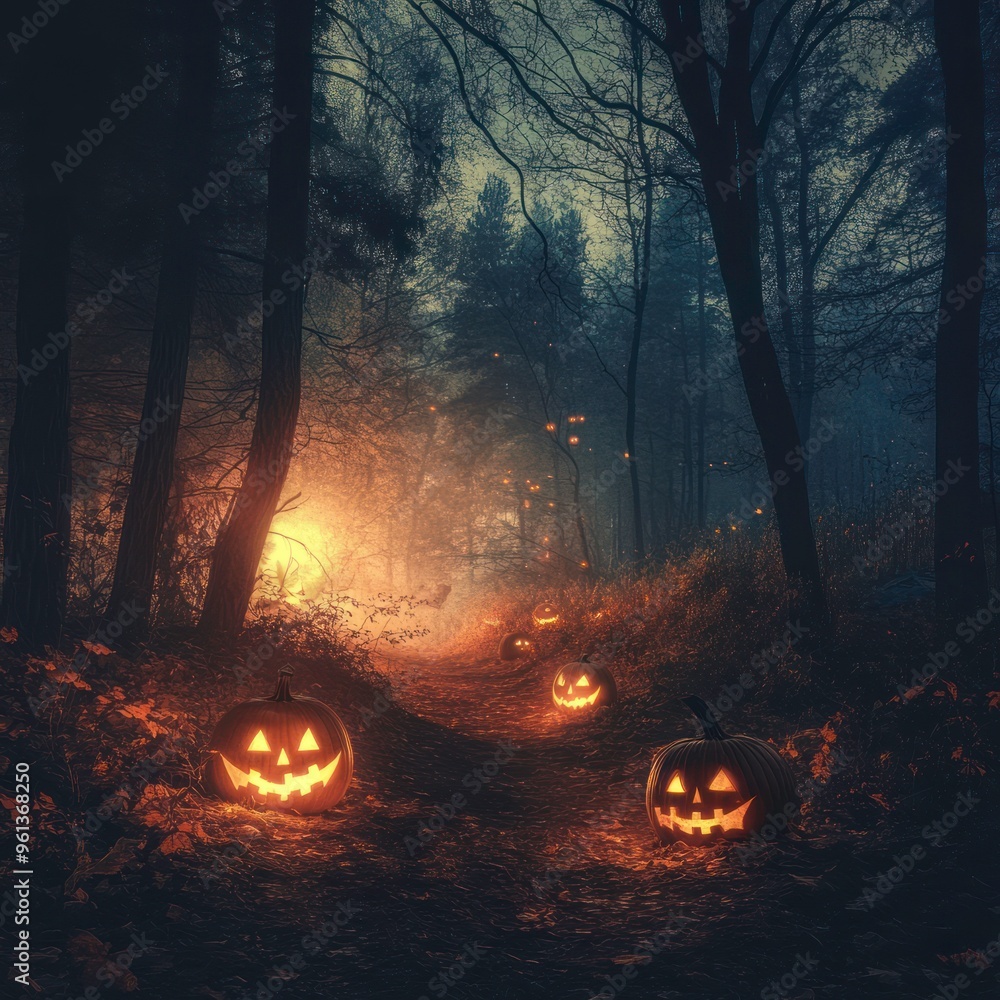 Eerie Halloween night in the woods Eerie Halloween night in the woods