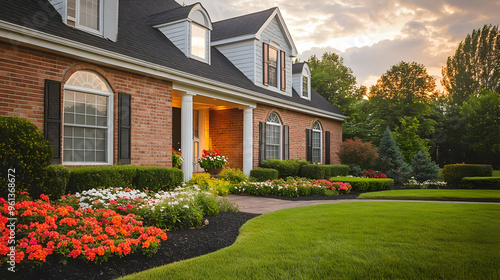 A charming suburban home with a well-maintained garden and vibrant flowers.