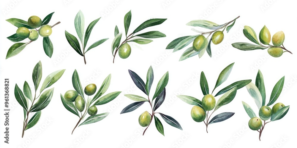 Elegant Watercolor Olive Branches: A Botanical Art Collection Celebrating Nature's Beauty Elegant Watercolor Olive Branches: A Botanical Art Collection Celebrating Nature's Beauty