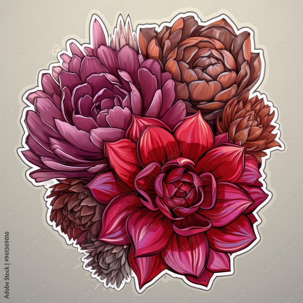 Modern Flat Style Succulent Stickers with White Border for Nature Lovers Modern Flat Style Succulent Stickers with White Border for Nature Lovers