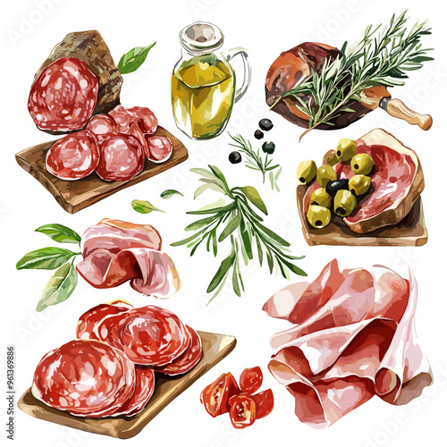 Italian Meat Platter Watercolor Clipart