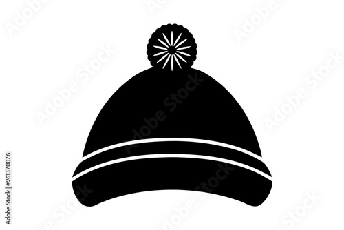 Winter hat icon. Vector in simple flat design, outline. Knit wool beanie with pompom isolated on white background. Illustration for graphic, web, logo, app, UI. Outerwear symbol.