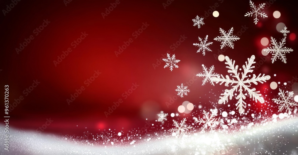 Red background with snow falling over snowflakes at Christmas Red background with snow falling over snowflakes at Christmas