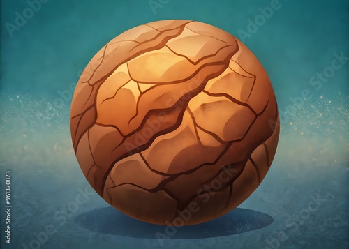 Dramatic Cracked Earth Sphere Abstract Art Illustration Features Textures Colors