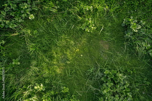 Aerial View of Empty Green Grass Field Background