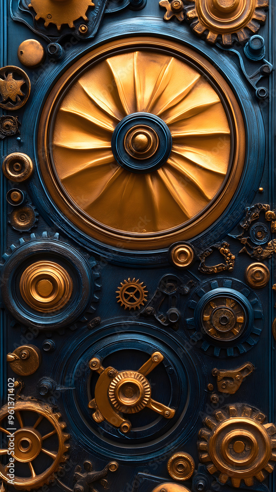 Obraz premium An industrial background featuring a complex combination of gears and mechanical components, ideal for machinery wallpaper.