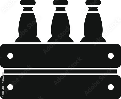 Black and white silhouette of three bottles standing in a wooden beer crate