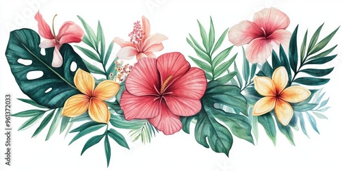 Wallpaper Mural Vibrant Tropical Floral Arrangement in Watercolor Art Torontodigital.ca