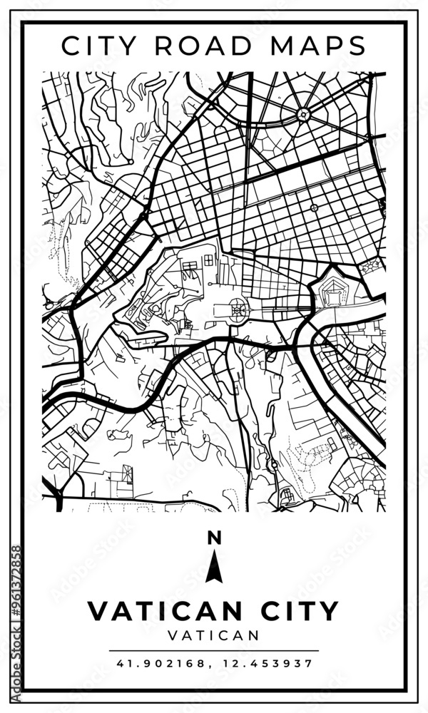 Fototapeta premium Monochrome Line Art Map of Vatican City, Illustration and home decoration