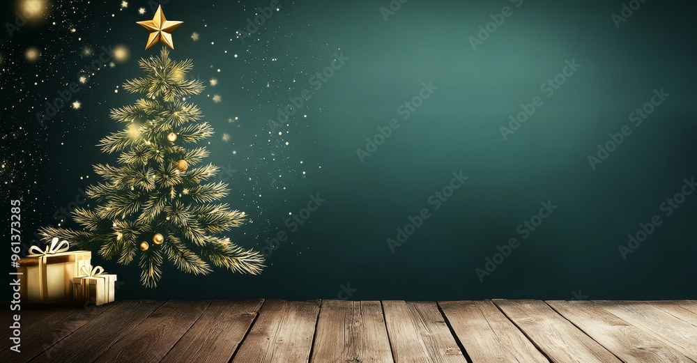 An image of falling snow over Christmas trees and decorations An image of falling snow over Christmas trees and decorations