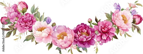 Vibrant Watercolor Floral Arrangement Featuring Pink Peonies and Delicate Blooms