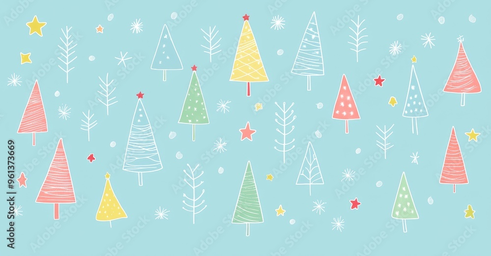 Christmas trees with snow and stars on a blue background Christmas trees with snow and stars on a blue background