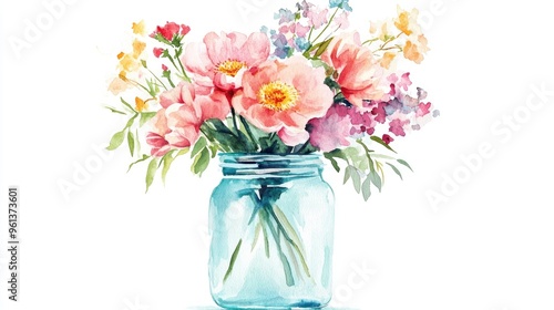 Wallpaper Mural Beautiful Watercolor Floral Arrangement in a Glass Jar for Home Decor Inspiration Torontodigital.ca