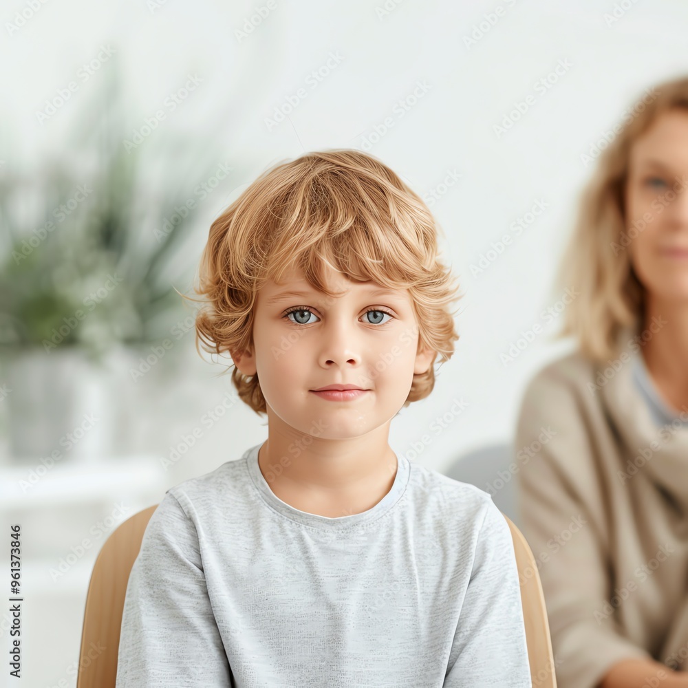 Young boy sitting in a chair, looking at the camera. Young boy sitting in a chair, looking at the camera.