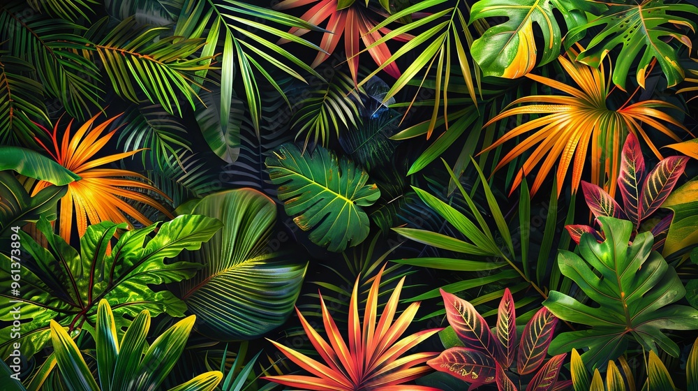 Lush Tropical Foliage with Vibrant Colors Lush Tropical Foliage with Vibrant Colors