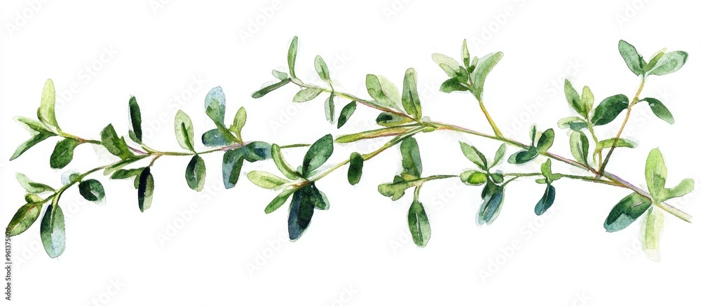 Elegant Watercolor Illustration of a Leafy Herb Branch Capturing Natural Beauty Elegant Watercolor Illustration of a Leafy Herb Branch Capturing Natural Beauty