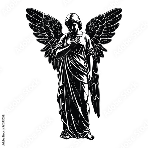angel wings sculptures statue drawing vector illustration