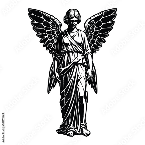 angel wings sculptures statue drawing vector illustration