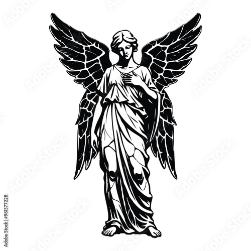 angel wings sculptures statue drawing vector illustration