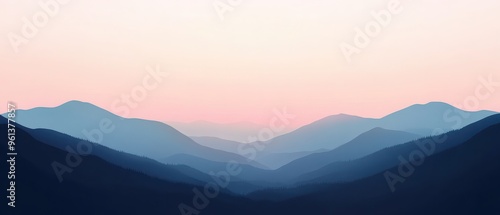 Design a serene landscape background with a minimalist silhouette of mountains against a gradient sky transitioning from dusk to dawn. Focus on soft pastel colors and a tranquil atmosphere.