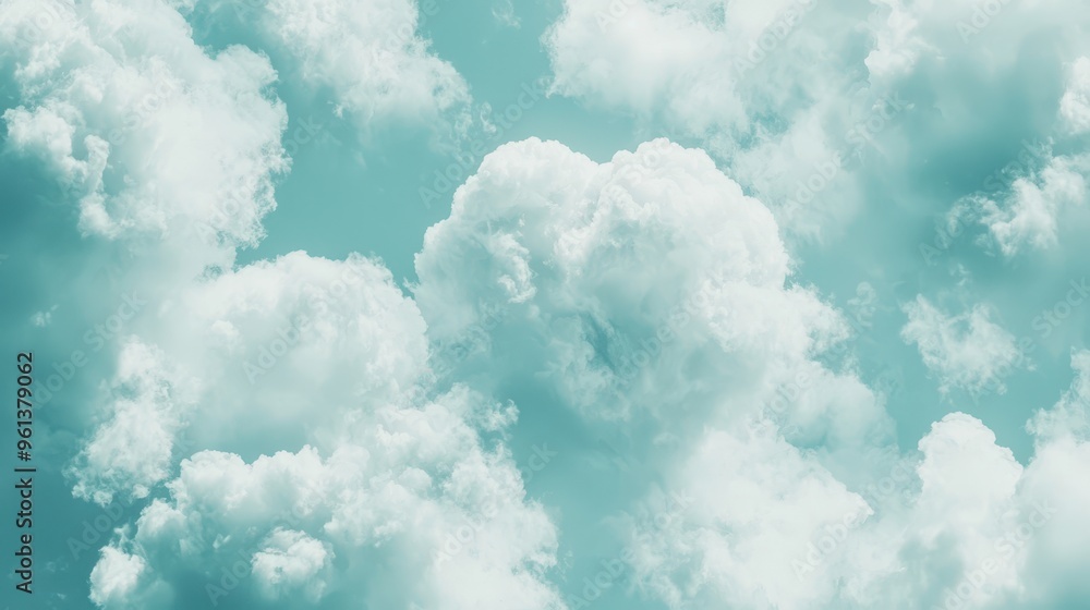 Teal Sky with Fluffy White Clouds Abstract Background Teal Sky with Fluffy White Clouds Abstract Background