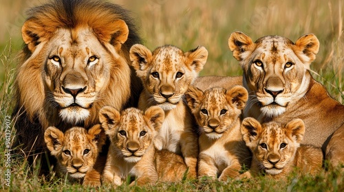Proud Lion Family Portrait    African Wildlife