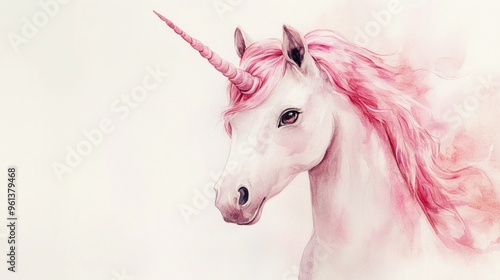 Enchanting Watercolor Unicorn Portrait with a Dreamy Pink Mane